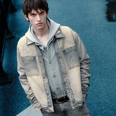 UR国内代购2025秋季男装时尚复古水洗双口袋牛仔外套UMF850062