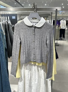 UR国内代购2025冬季女装休闲撞色拼接镂空绞花针织开衫UYL950251