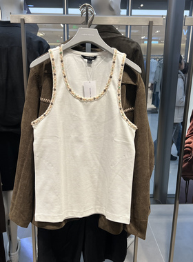 UR国内代购2026春季男装休闲时尚小花串珠花边圆领背心UMF460045