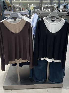 UR国内代购2025秋季女装时尚休闲简约撞色百搭长袖T恤UWM450190