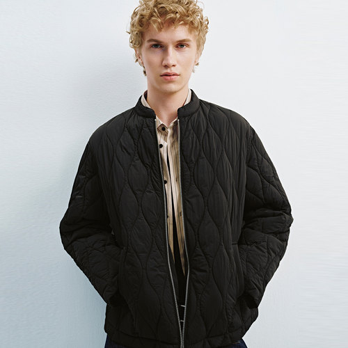 UR国内代购2025冬季男装简约波浪绗缝双侧口袋拉链棉服UMB150002