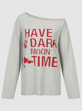 UR国内代购2026春季新款女装斜肩领撞色字母印花T恤UYV460051