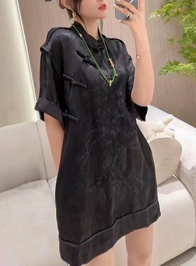 新中式国风醋酸真丝绣花连衣裙女