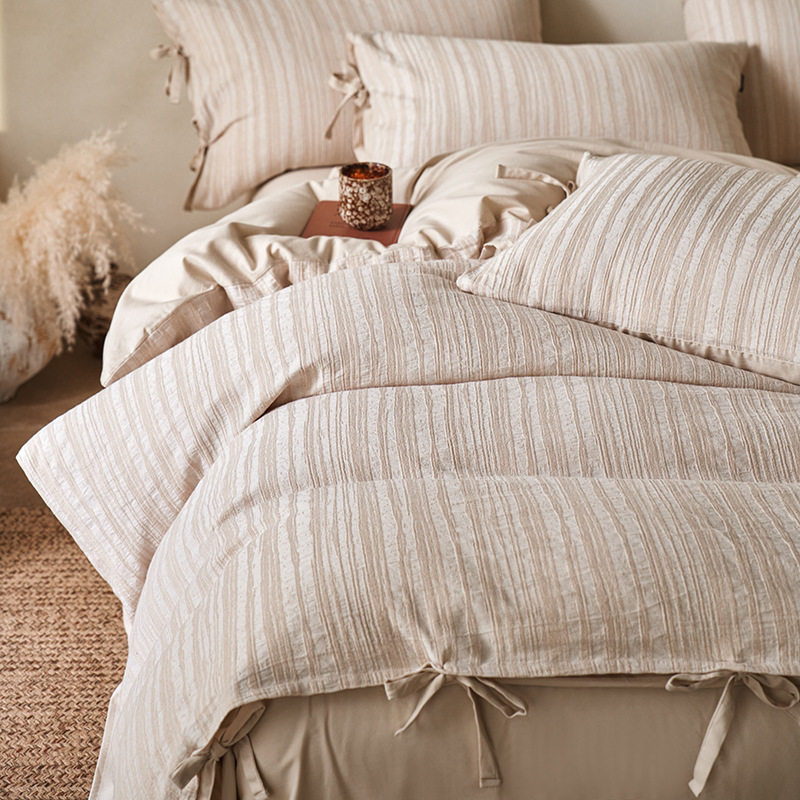 2025新款【亚麻大提花贡缎磨毛四件套】亚麻提花贡缎套件四件套