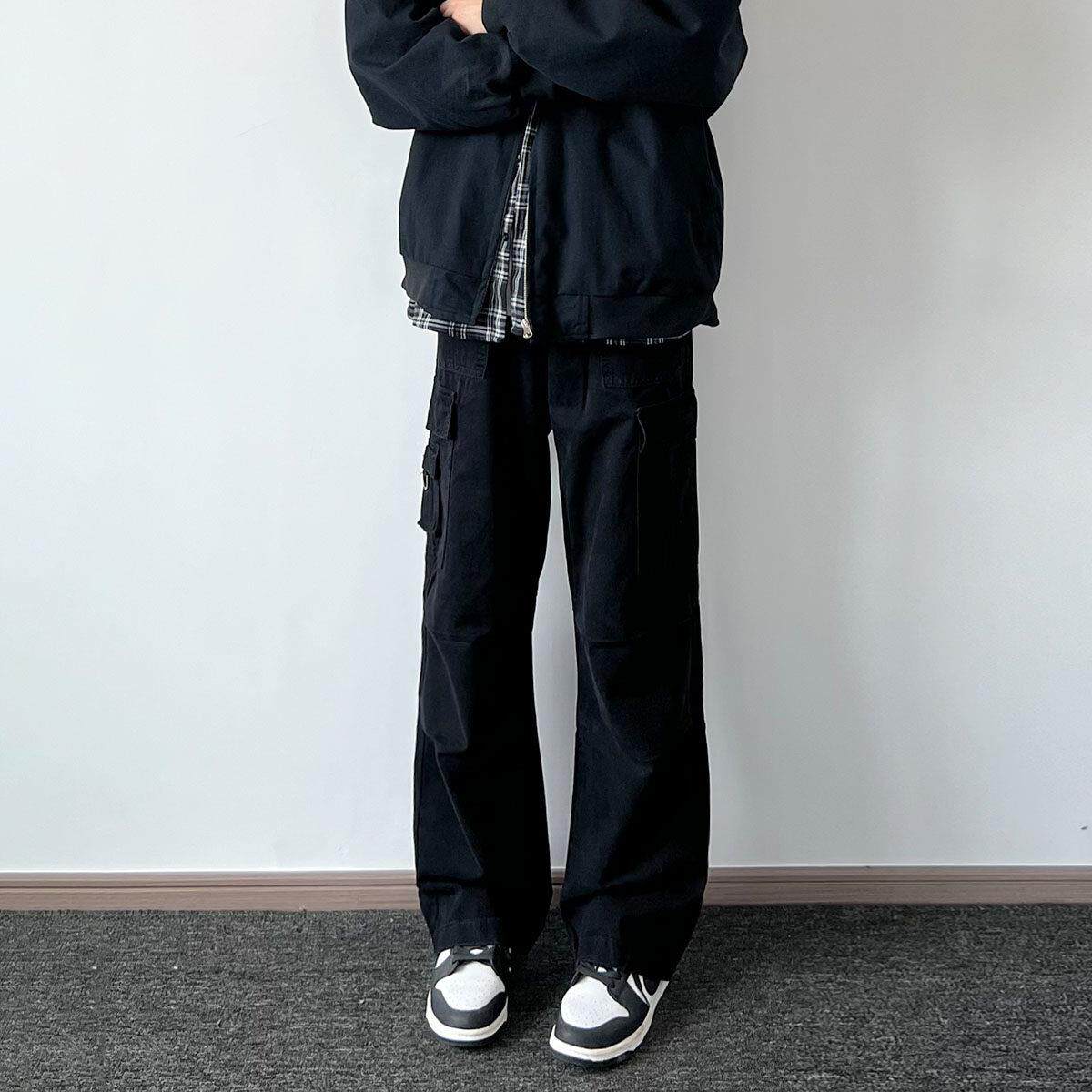 美式复古高街阔腿多口袋工装裤男宽松直筒潮牌秋冬休闲长裤子