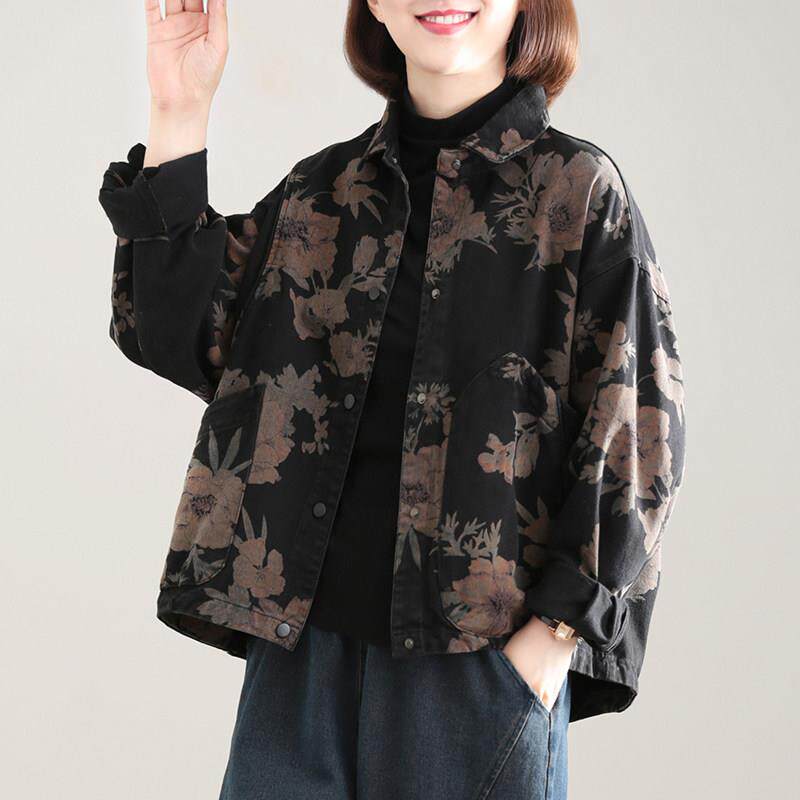 春秋季新款2026爆款大码洋气洗水棉宽松外套女百搭加绒款印花上衣