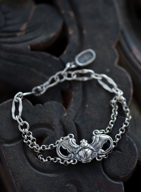 民族风925纯银手链复古做旧蝙蝠古装汉服搭配个性手链新年礼物