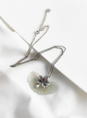 925纯银项链复古时尚珍珠链银饰女士款和田玉吊坠新年生日礼物