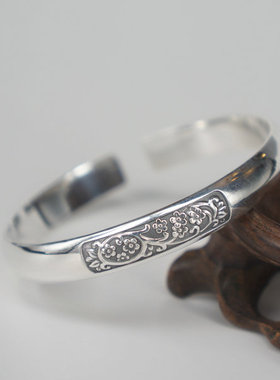 浮雕复古做旧女士足银手镯