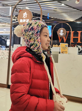 韩版青年女生甜美可爱百搭绒线针织帽护耳少年逛街白色球球毛线帽