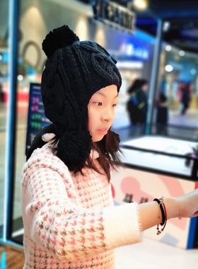 韩版锥形青年学生保暖日系黑色绒线针织帽护耳少年可爱逛街毛线帽