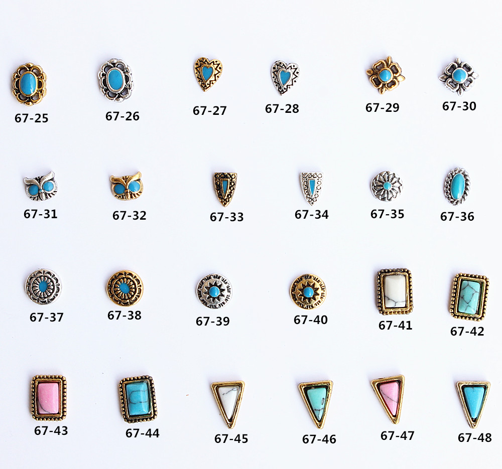 美甲金属合金饰品67日系复古松石裂纹指甲光疗美甲铆钉猫头鹰爱心