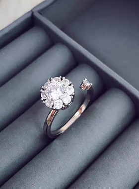 高速转运珠网红雪花可旋转戒指女