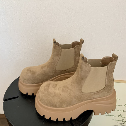 2025春秋复古新款增高7CM纯色时尚百搭英伦风简约ins潮休闲短靴女