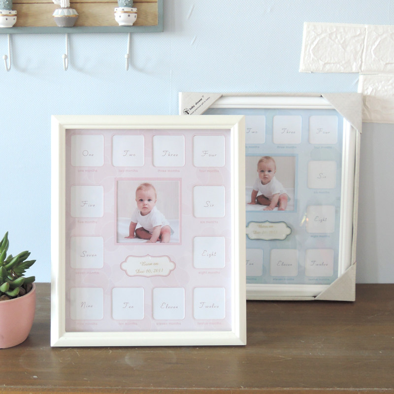 宝宝12个月成长周岁实木桌摆相框儿童满月照片创意摆台挂墙照片墙