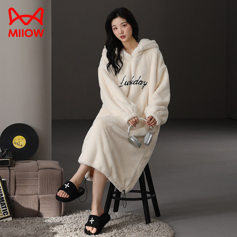 睡裙女秋冬季加厚加绒保暖家居服