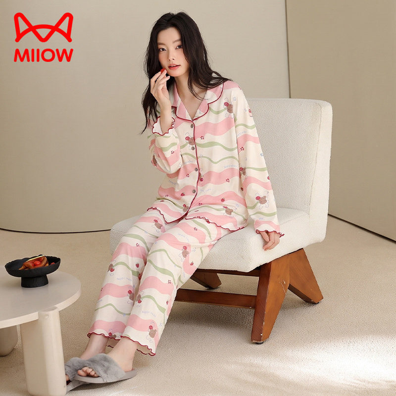 春秋季女款纯棉睡衣家居服套装