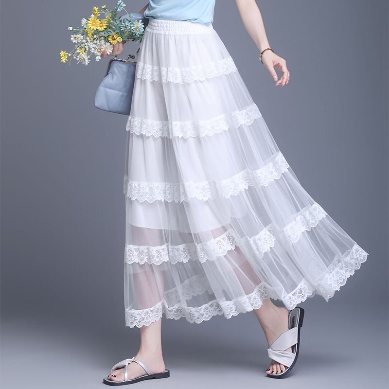 2026新款网纱半身裙女夏季高腰显瘦中长款a字蓬蓬裙纱裙不规则裙