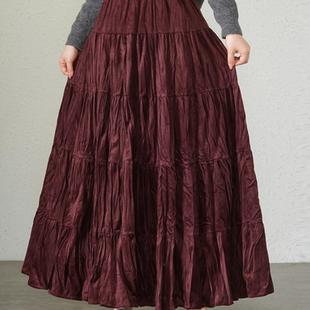 安可拉红丝绒半身裙2024春秋新款高腰显瘦松紧腰大摆蛋糕裙女