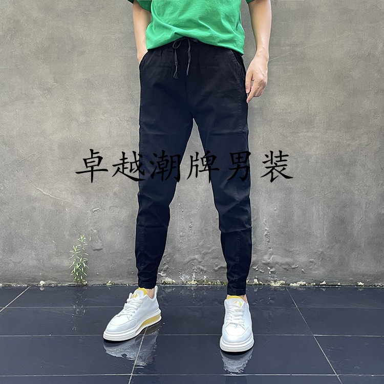 男士夏季休闲修身弹力小脚九分裤