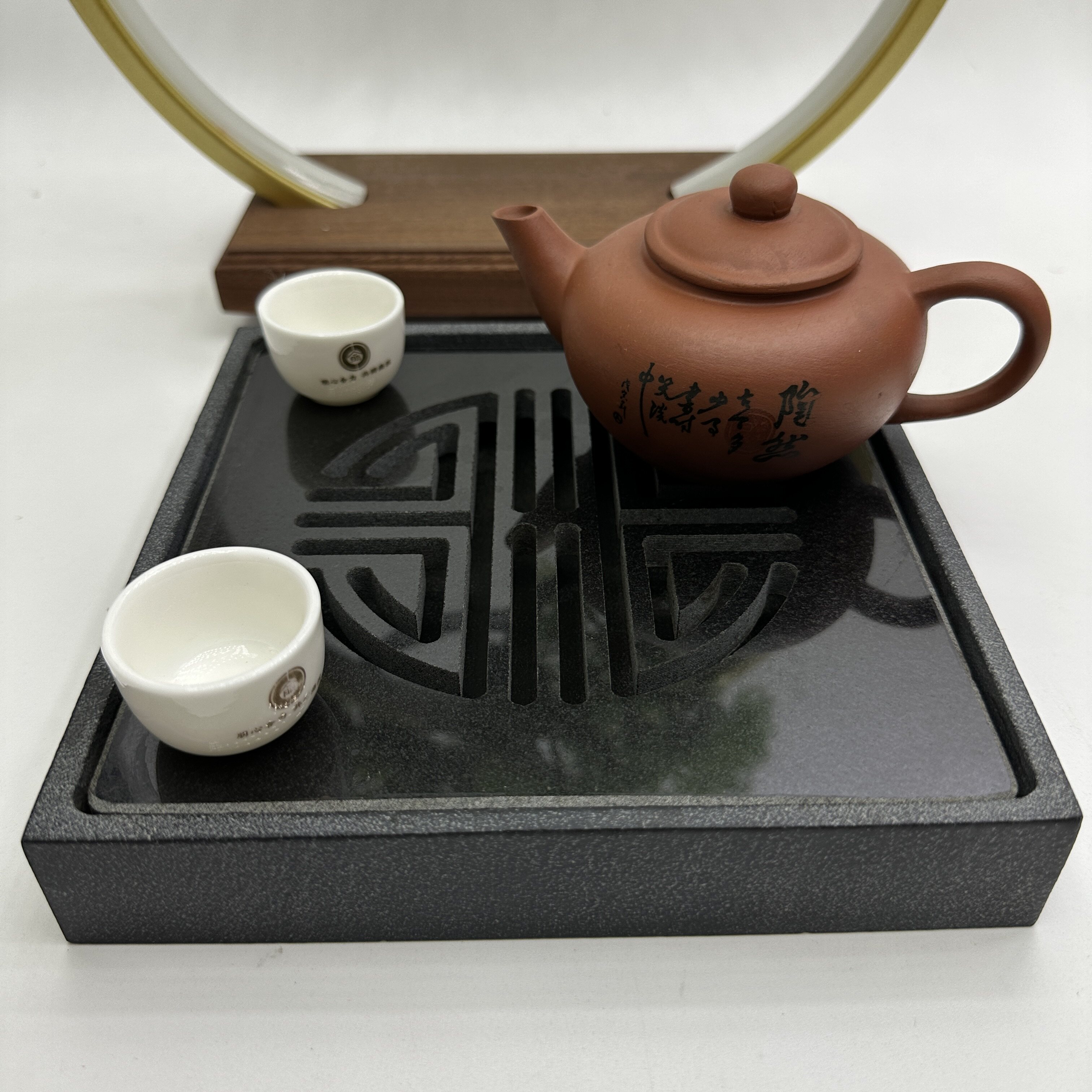 肇庆正宗端砚黑端T27寿与天齐干泡盘茶盘天然石雕刻茶台收藏送礼