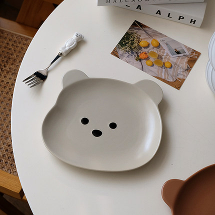 FHOME ins韩式简约小熊头陶瓷盘子早餐蛋糕甜品盘水果小碗酸奶碗