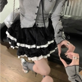 复古芭蕾风百褶丝绒短裙半身蓬蓬裙女春秋冬季 外穿内搭打底蛋糕裙