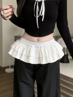 法式芭蕾风甜辣妹短裙边双层蓬蓬荷叶边腰裙女春夏季外搭叠穿屁帘