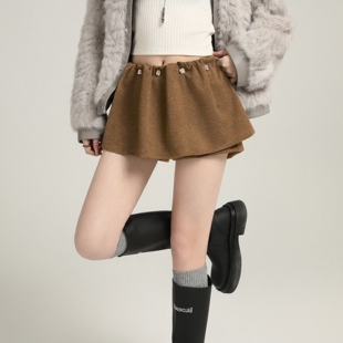 法式复古辣妹毛呢蓬蓬半身裙女春秋季外穿内搭高腰a字伞裙短裙子