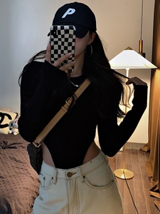 韩版辣妹露腰连体短款内搭上衣女春夏季薄款紧身长袖t恤打底衫潮