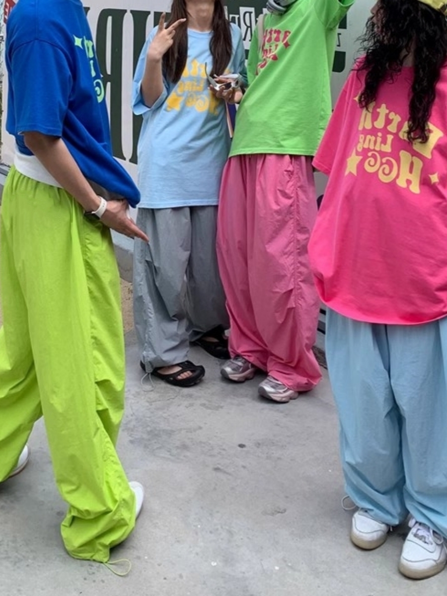 彩色多巴胺春夏季直筒速干裤子休闲工装长裤女高腰休闲宽松阔腿裤