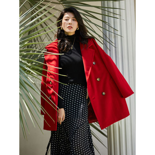 盛宏严选冬新M家经典101801立绒柔顺小个子短款羊毛大衣女13802