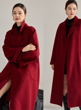 冬新款浴袍款宽松打版经典升级长毛羊毛双面呢大衣外套女22605