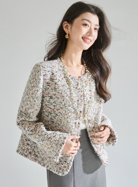 26春季 璀璨星河 灰紫色羊毛花纱高级感优雅气质小香风外套25685