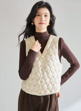 25秋冬简约轻盈保暖90白鸭绒羽绒马甲菱形格V领保暖叠穿内胆25657