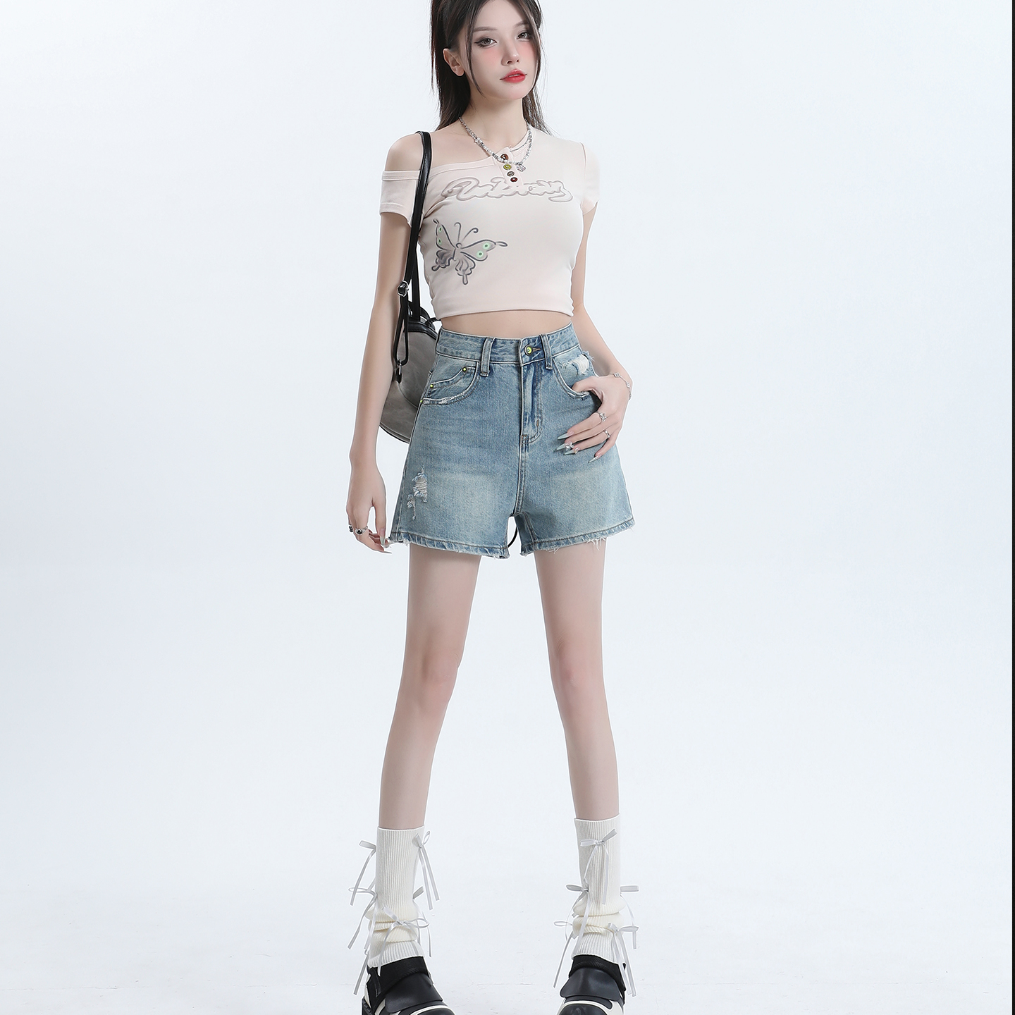 辣妹高腰破洞牛仔短裤女夏季薄款2025新款小个子A字显瘦阔腿热裤