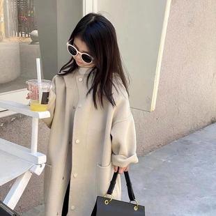 女童呢子大衣秋冬2025新款女大童双面羊绒中长款儿童洋气毛呢外套