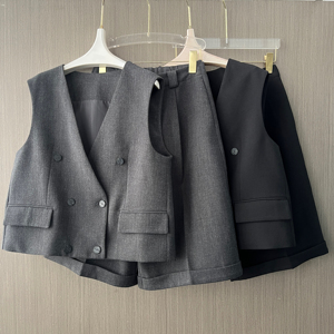 欧货时尚套装女2026春季新款V领通勤西装马甲七分裤洋气两件套潮