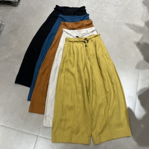 欧货女装2026春季新款时尚百搭松紧腰系带莱赛尔亚麻阔腿休闲裤潮