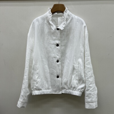 欧货2026春季新款白色立领夹克简约宽松休闲复古防晒衣亚麻外套女