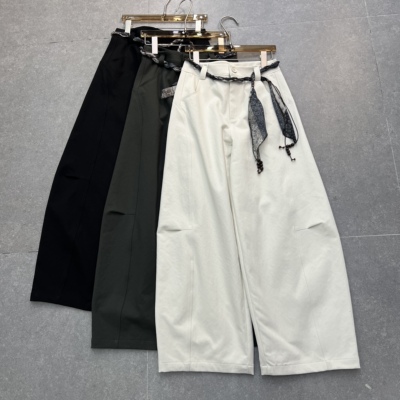 欧洲站2026春季新款时尚百搭松紧腰丝带高个子弯刀裤休闲阔腿裤女