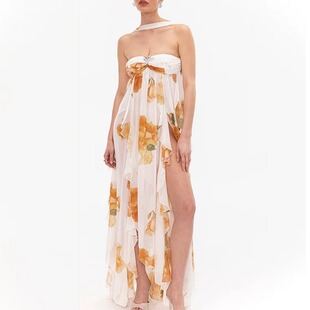 宋雨琦同款2026秋季女装长裙抹胸露背挂脖度假连衣裙女海滩