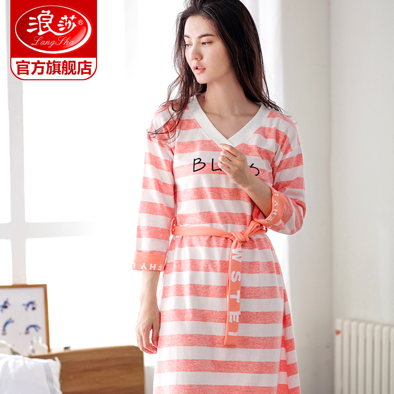 浪莎睡裙家居服女秋冬套装纯棉女士连体长款过膝可爱睡衣连衣裙
