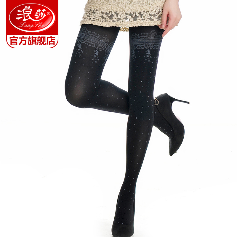 【特价】浪莎丝袜 中厚120D天鹅绒提花美腿连裤袜 性感打底袜女