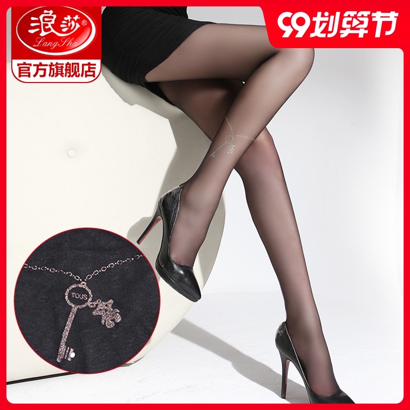 4双浪莎提花丝袜女 性感时尚假纹身刺青连裤袜薄款 防勾丝黑丝袜