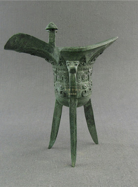 仿古青铜器兽面纹爵家居摆件礼品工艺品古典装饰风格办公室书房