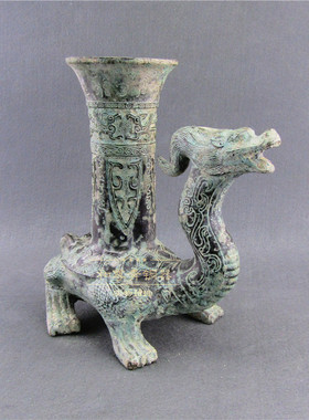 仿古青铜器龙首瓶家居装饰摆件