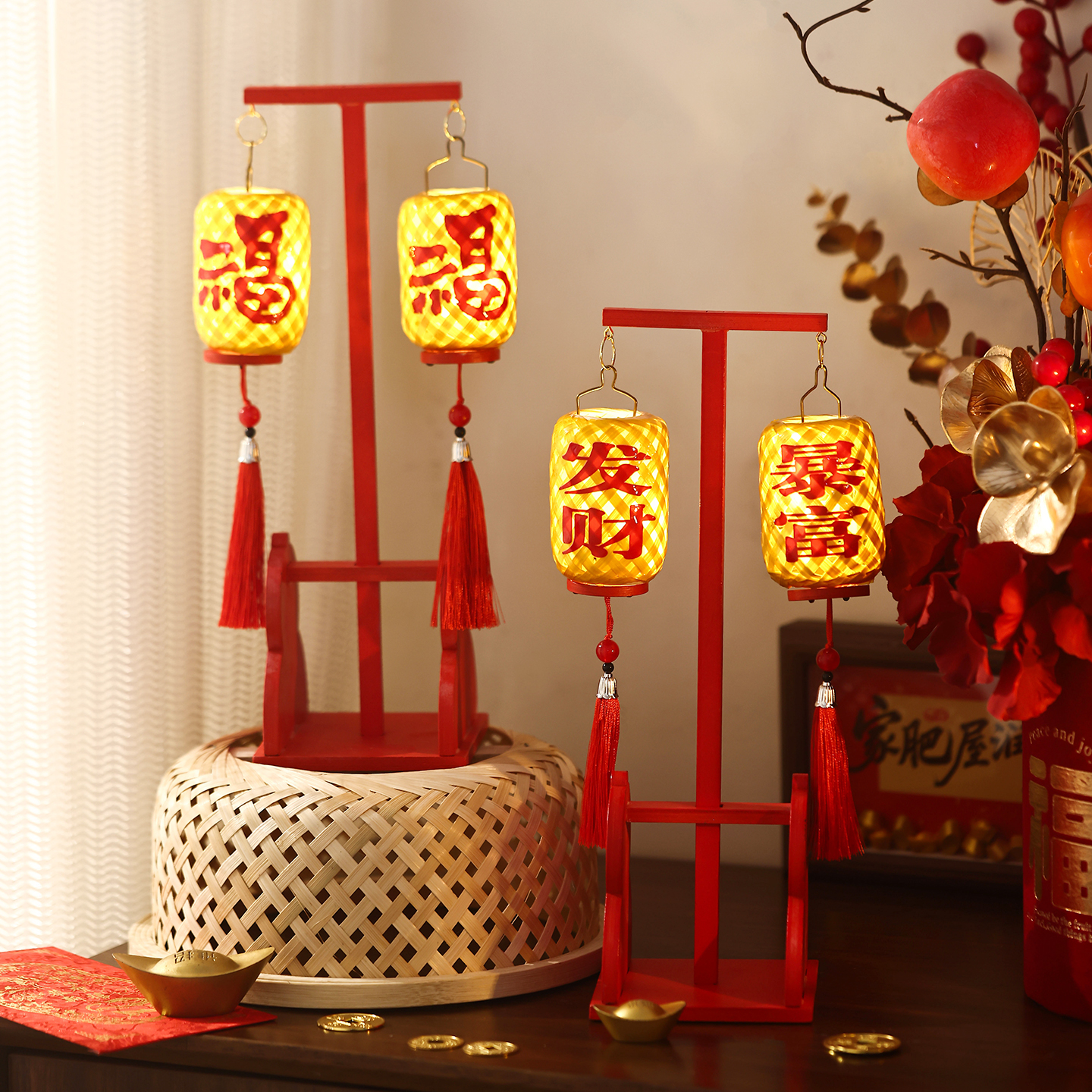 马年2026新款竹编发光灯笼装饰品