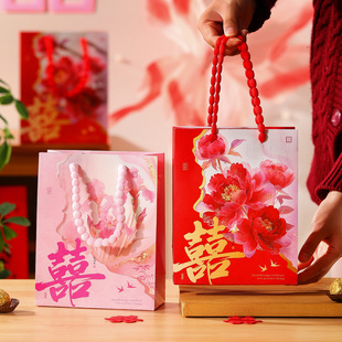 结婚大号喜糖袋子2026新款订婚礼宾客回礼糖果包装礼盒空盒手提袋