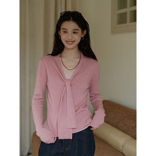 【现货】Botanique植物学 梅子可露丽 假两件美丽诺羊毛绑带毛衣